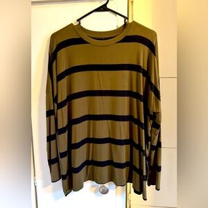 Maurice’s knit stripe top, olive greens and navy, size medium, EUC